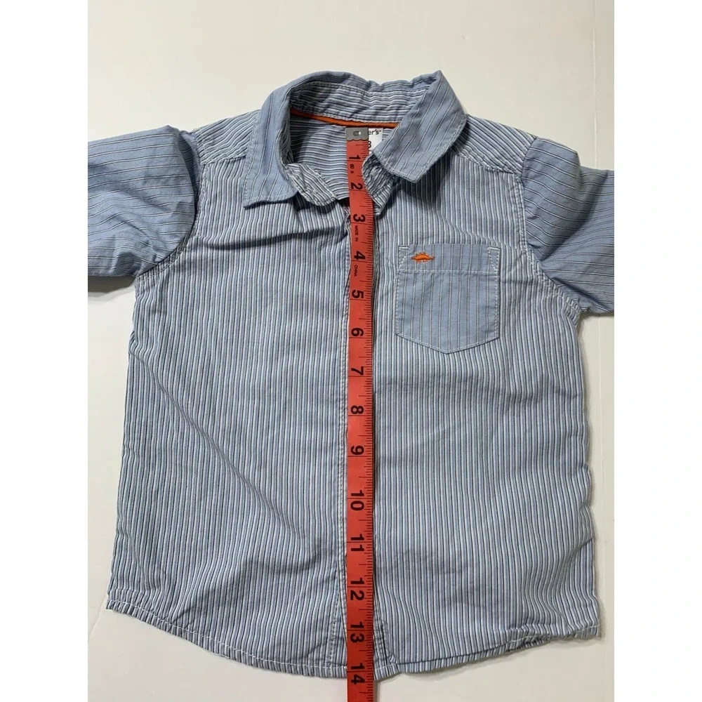 Carters Toddler Button Down Shirts Lot‎ of 2 Plaid Striped 12M 18M Blue Yellow